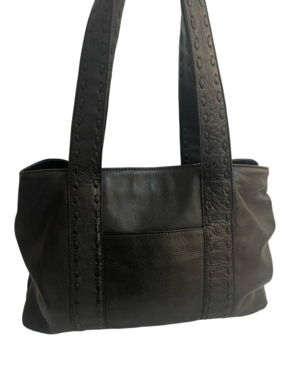 Liz Claiborne Genuine Leather Black Tote Bag | Large Shoulder Purse Roomy Carrya